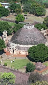 Vertical Aerial View of Sanchi Stupa Madhya Pradesh India