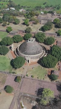 Vertical Aerial View of Sanchi Stupa Madhya Pradesh India