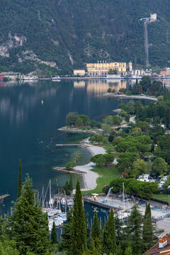 Italy, Riva del Garda on Lake Garda. View from above.