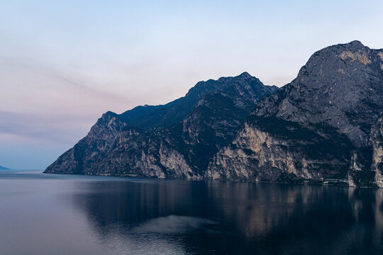 Lake Garda with mountain panorama near the town of Riva del Garda, Italy.