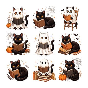 Halloween Ghost Black Cat PNG
