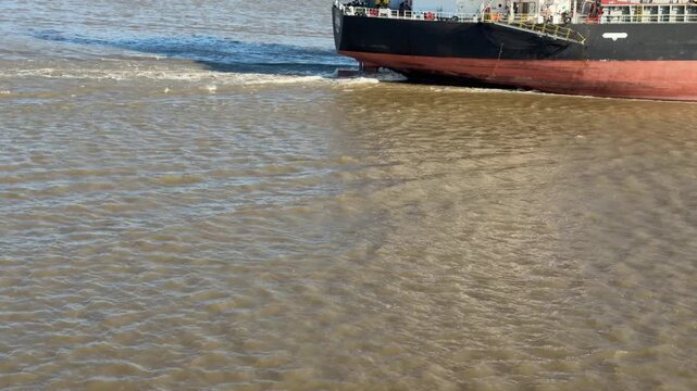 ship stern close view when vessel proceeding at sea.