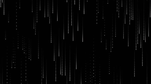 Digital Rain of Vertical Particles on Black Background, Abstract Data Stream Animation