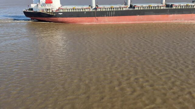 close view of ship underway at sea hull.