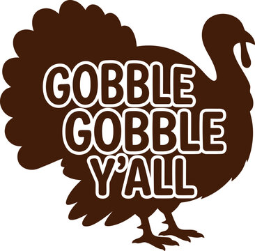 Brown Thanksgiving turkey silhouette, typography text design, holiday celebration graphic, autumn harvest print.
