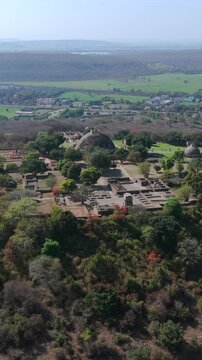 Vertical Aerial View of Sanchi Stupa Madhya Pradesh India