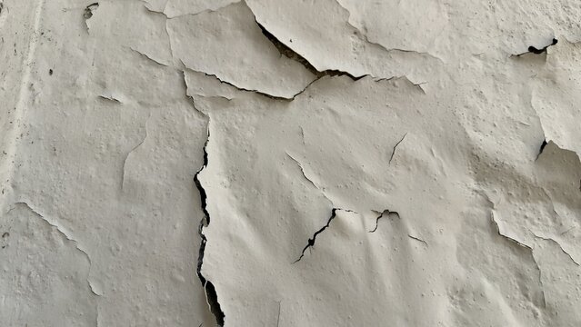 Cracked peeling paint on an old light colored wall surface