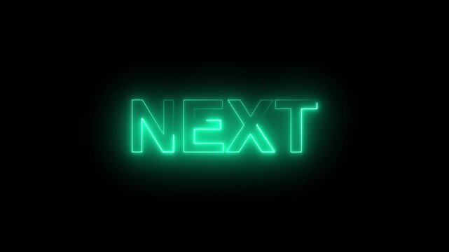 Futuristic glowing neon text effect reading next title card motion graphics design element for modern cyberpunk video intros and sci-fi title sequences digital template