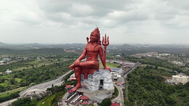 Aerial Drone View of Statue of Belief, the world�s tallest Shiva statue, Rajasthan, India