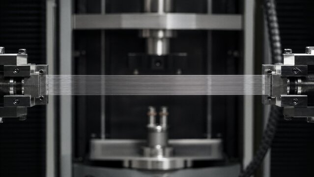 Material Testing Machine: A close-up view of a material testing machine applying tensile force to a specimen, highlighting the precision and technology used in material science and engineering.