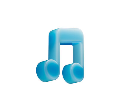A sleek 3d blue musical note icon with smooth dual quavers and soft glow, 3D Illustration.