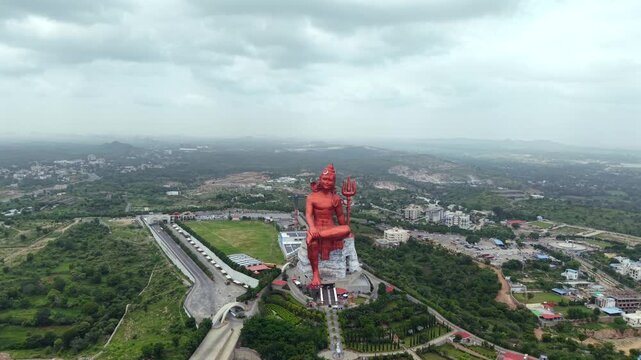 Aerial Drone View of Statue of Belief, the world�s tallest Shiva statue, Rajasthan, India