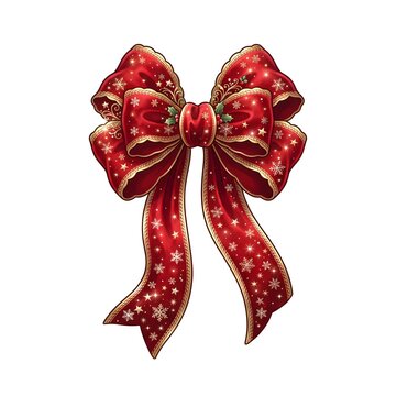 Elegant oversized red velvet Christmas gift bow with luxurious loops and ribbon tails, festive holiday decoration isolated on white.