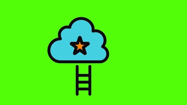 Animated cloud ladder icon with star symbol representing opportunity growth achievement and success 4k animation video