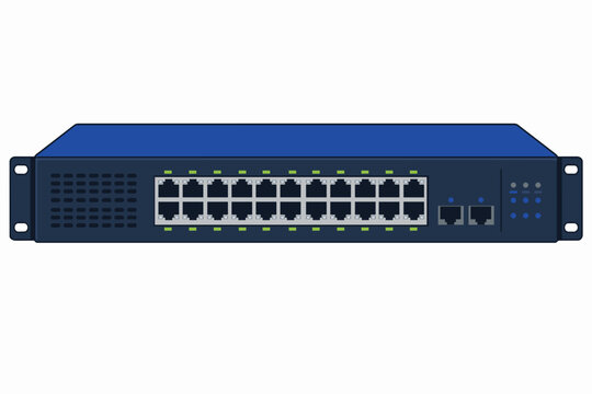Network switch 16 port with SFP slots vector illustration, rackmount ethernet network switch icon for server room and IT infrastructure data center