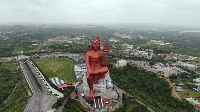 Aerial Drone View of Statue of Belief, the world�s tallest Shiva statue, Rajasthan, India