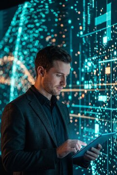 Male professional analyzing digital dashboard