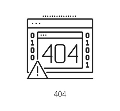 Software 404 page program code line icon. Web application or site error lineart icon, software code problem pictogram. Programing and app development sign