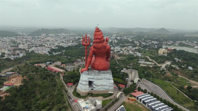 Aerial Drone View of Statue of Belief, the world�s tallest Shiva statue, Rajasthan, India