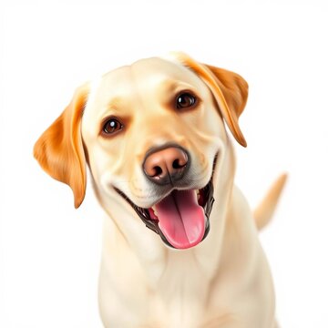 Labrador retriever isolated on white background, playful expression, floppy ears, wagging tail, vector, illustration