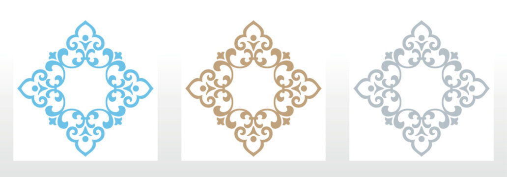 Set of decorative frames Elegant vector element for design in Eastern style, place for text. Floral colored frames. Lace illustration for invitations and greeting cards