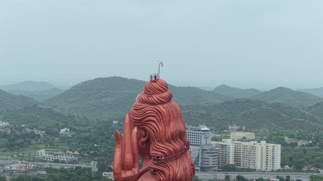 Aerial Drone View of Statue of Belief, the world�s tallest Shiva statue, Rajasthan, India