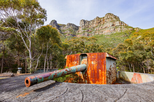 Cannon Artillery fortification on the mountain slopes of Cape Town, South Africa