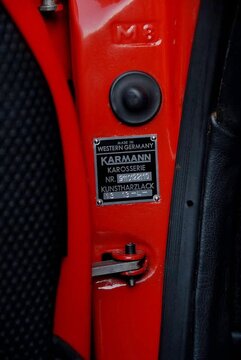 Karmann Ghia vintage car body plate detail