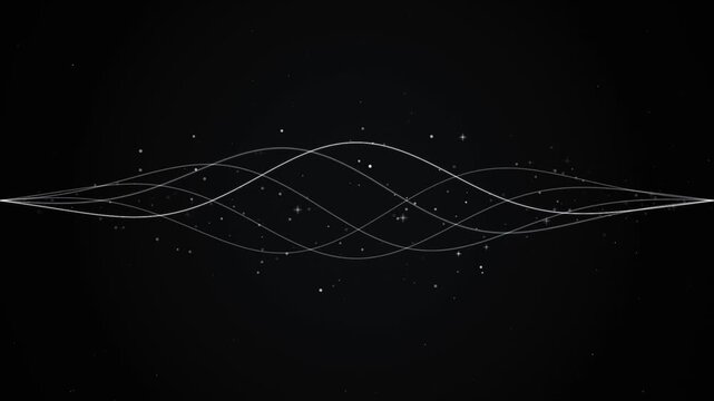 Smooth white digital string waves with twinkling stars. Magic fairy dust, premium wedding background, and futuristic clean animation.