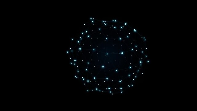 Seamless looping video of a futuristic AI core or digital brain. Cyberspace data structure and abstract blockchain particle background.