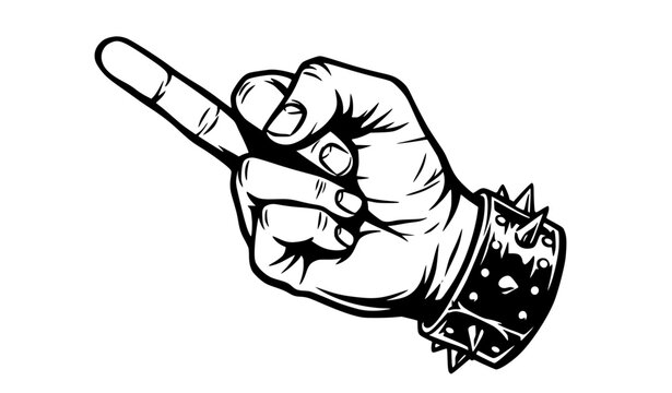 Punk Middle Finger Gesture with Spiked Wristband Vector Illustration