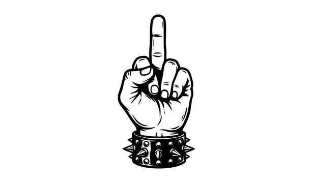Middle Finger Hand Gesture with Spiked Studded Bracelet Black Vector