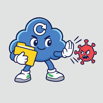 Cloud Data Security Mascot Blocking Computer Virus