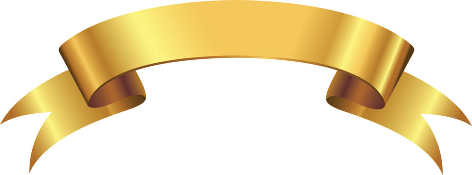 Blank gold ribbon banner with downward curved ends isolated on white background