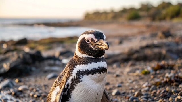 magellanic penguin close up at morning light in patagonia argentina video