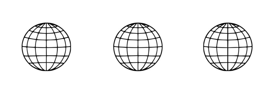 Globe set with varying stroke weights featuring world, sphere, geography, minimalist design with lines and monochrome