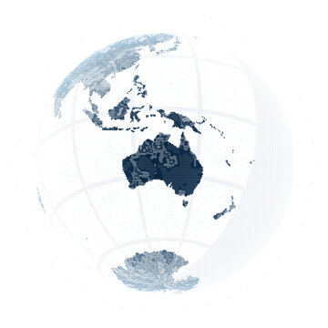 ASCII Art World Globe Centered On Australia Blue Unicode Typographic Map Square Transparent Background