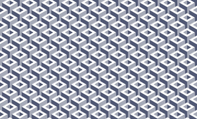 Naklejka na ściany i meble Cubes seamless pattern, abstract 3D optic background, trippy isometric linear polygon endless wallpaper, surreal effect black and white tiling pattern.