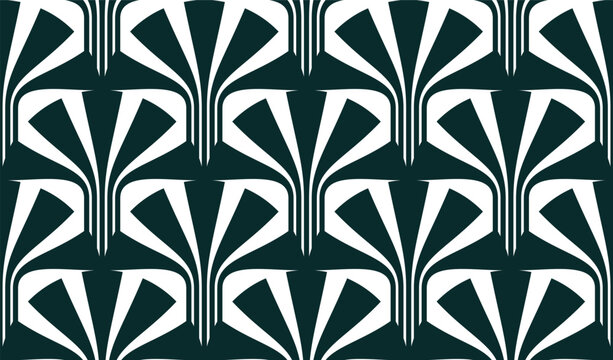 Geometric linear pattern with palm tree shapes seamless background, vector stripe lines dynamic optical illusion of motion tiling pattern, op art wallpaper.