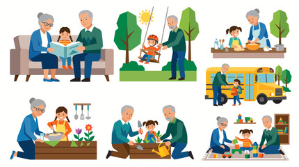 Fototapeta premium Grandparents Raising Their Grandchild Geometric Illustration