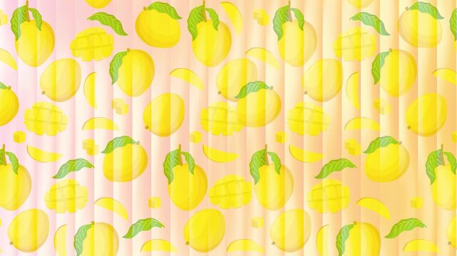 Seamless tropical mango pattern with motion gradient effect. Fun fruit animated backdrop. For promotion, banner, social media, campaign etc.