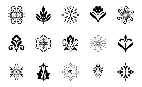 Flower icons set. Isolated elements for design. Vector graphics. Flower collection