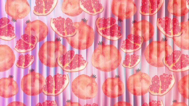 Seamless pomegranate pattern with motion gradient effect. Fun y2k fruit animated backdrop. For promotion, banner, social media, campaign etc.