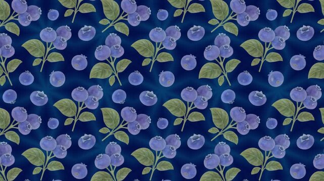 Seamless blueberry pattern with motion colour play backdrop. Retro berries animated backdrop. For promotion, banner, social media, campaign etc.