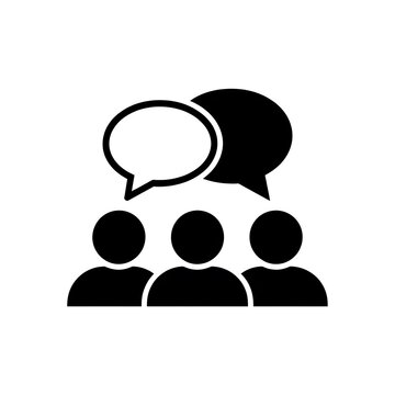 People talking with speech bubble icons