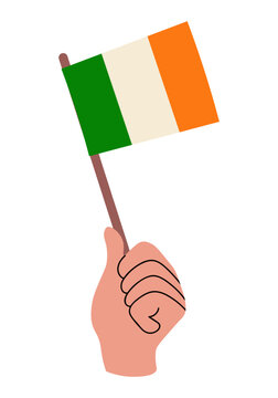 Ireland flag in hand. Vector illustration of Ireland national flag. Irish tricolor green white orange. Simple flat design for patriotic, cultural, and international concepts.