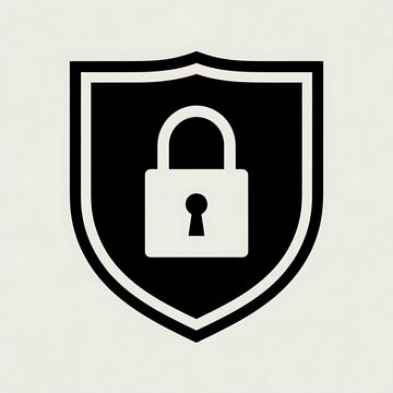 Black shield icon with a white padlock symbol inside