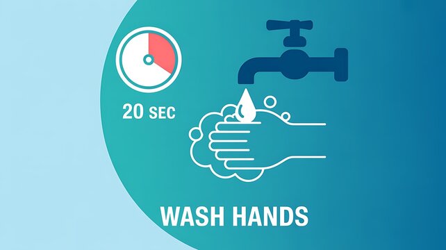 Wash hands icon showing twenty seconds timer under water tap