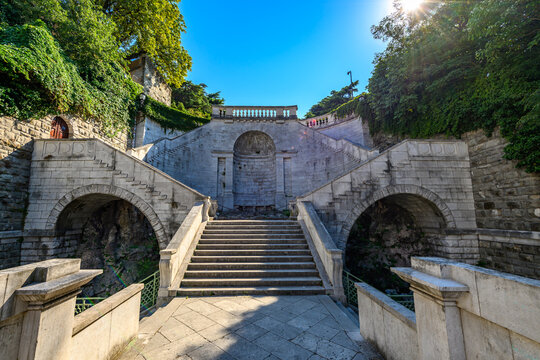Carlo Goldoni square with Steps in trieste just below the san giusto park. Giants' Stairway in Trieste