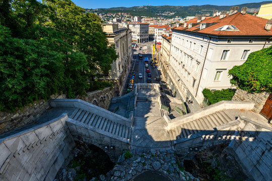 Carlo Goldoni square with Steps in trieste just below the san giusto park. Giants' Stairway in Trieste